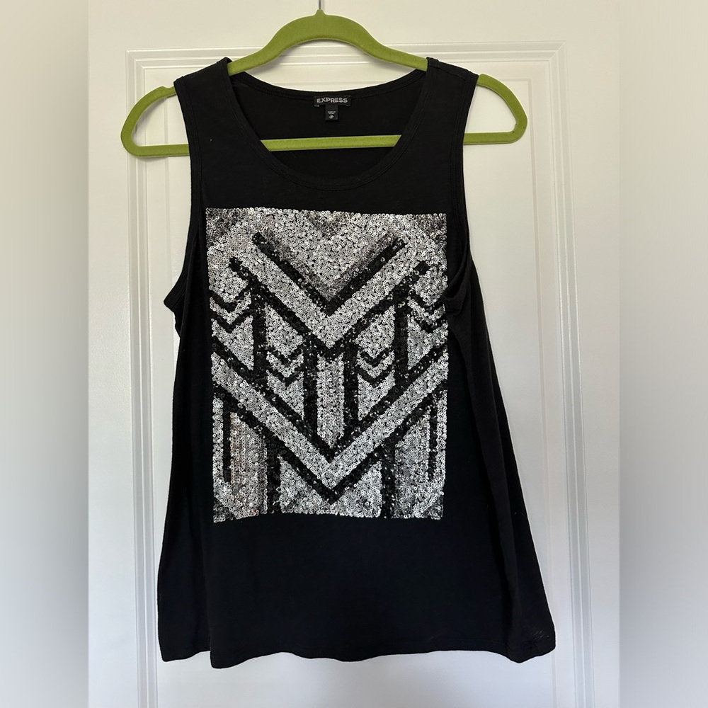 Express Black Tank with Sequin Design. Size medium.